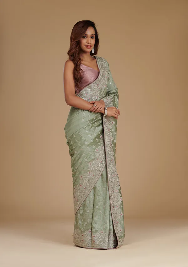 Pista_Green_Silk_Silver_Zariwork_Saree_With_Matching_Blouse_Piece