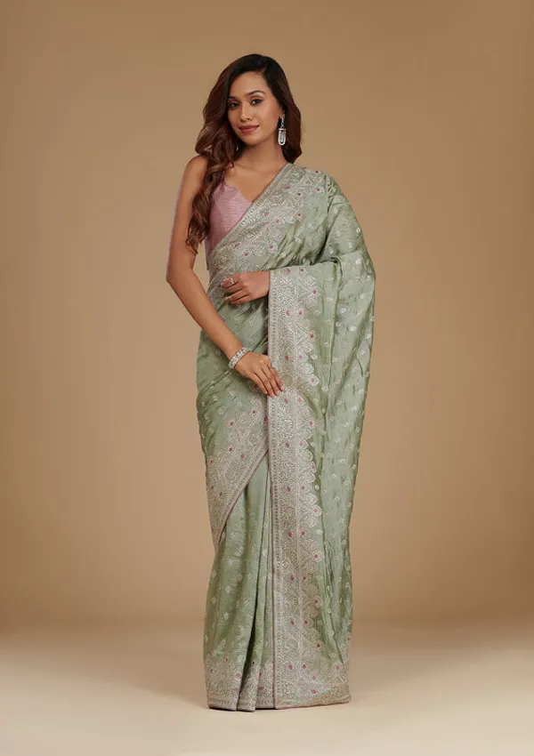 Pista_Green_Silk_Silver_Zariwork_Saree_With_Matching_Blouse_Piece