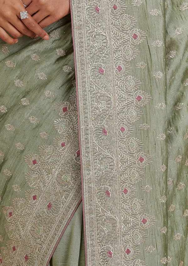 Pista_Green_Silk_Silver_Zariwork_Saree_With_Matching_Blouse_Piece
