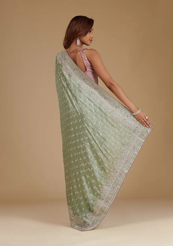 Pista_Green_Silk_Silver_Zariwork_Saree_With_Matching_Blouse_Piece