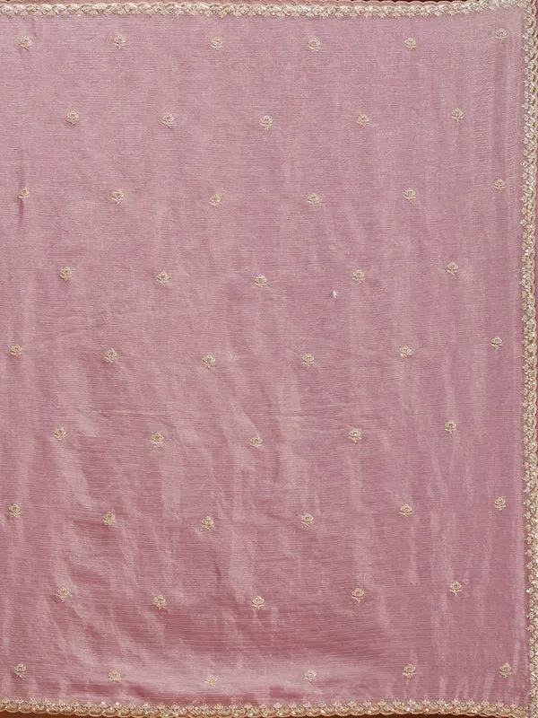Onion_Pink_Tissue_Cording_Saree_With_Matching_Blouse_Piece