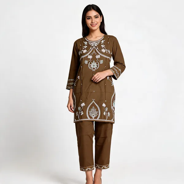 Brown_Rayon_Straight_Embroidered_Kurta_Set_For_Women