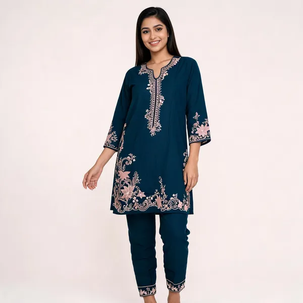 Teal_Rayon_Straight_Embroidered_Kurta_Set_For_Women