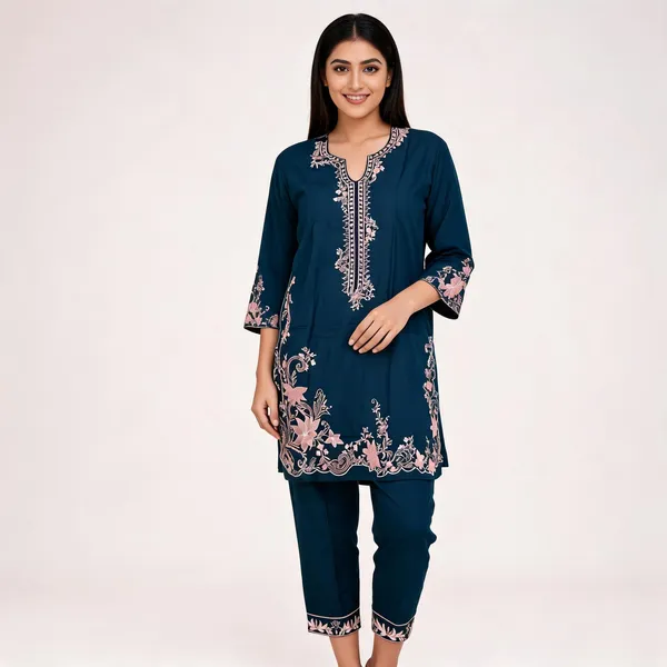 Teal_Rayon_Straight_Embroidered_Kurta_Set_For_Women