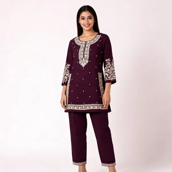 Maroon_Rayon_Straight_Embroidered_Kurta_Set_For_Women