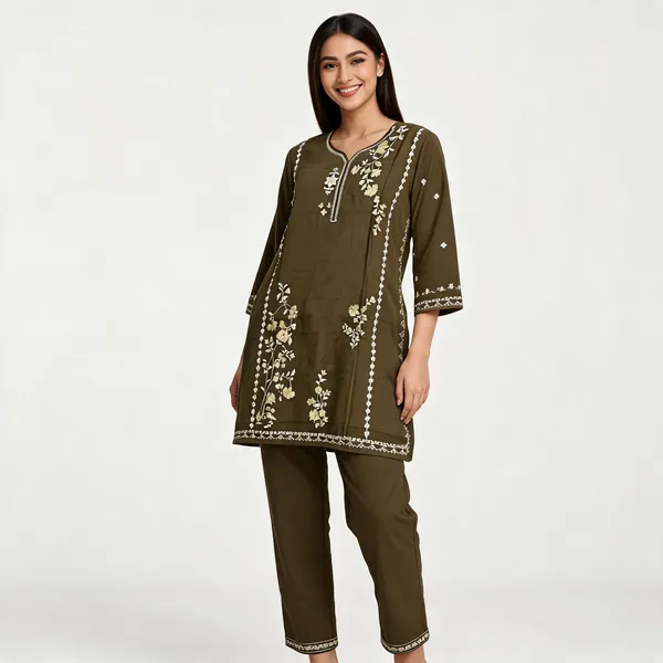 Olive_Rayon_Straight_Embroidered_Kurta_Pant_Set_For_Women