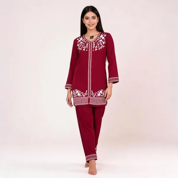 Maroon_Rayon_Straight_Embroidered_Kurta_Pajama_Set_For_Women