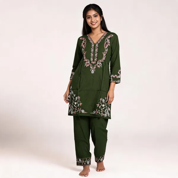 Green_Rayon_Straight_Embroidered_Kurta_Set_For_Women