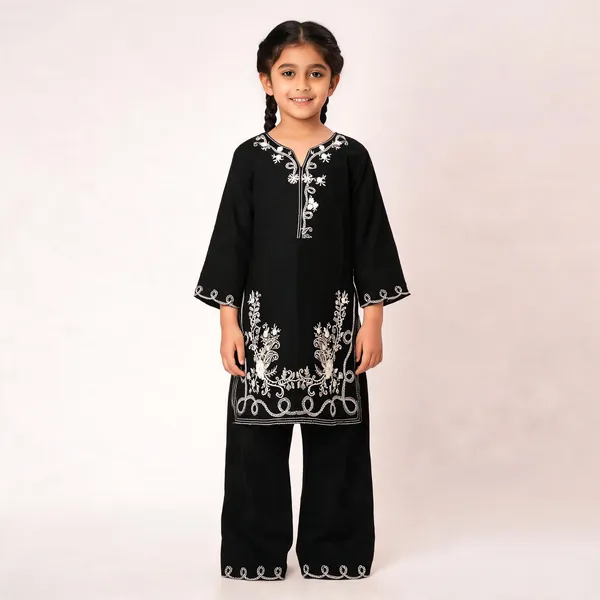 Black_Rayon_Straight_Embroidered_Kurta_Set_For_Girls