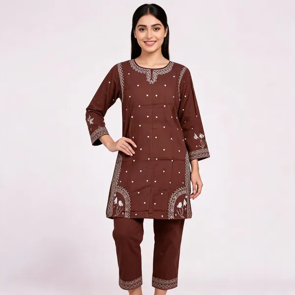 Brown_Rayon_Straight_Embroidered_Kurta_Set_For_Women
