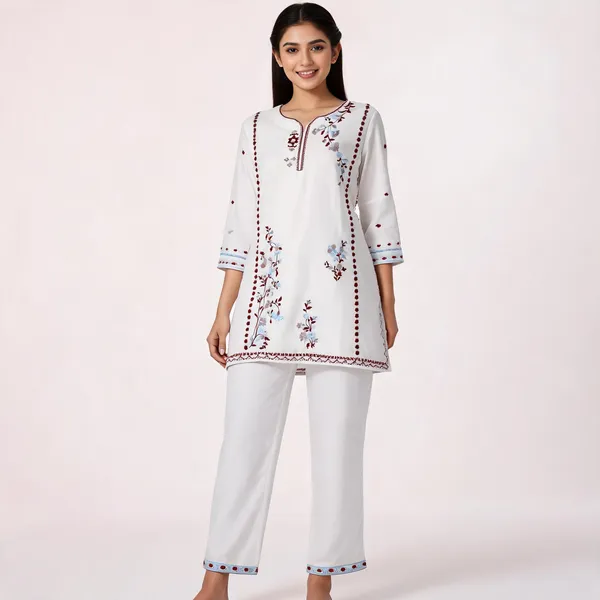 White_Rayon_Straight_Embroidered_Kurta_Set_For_Women