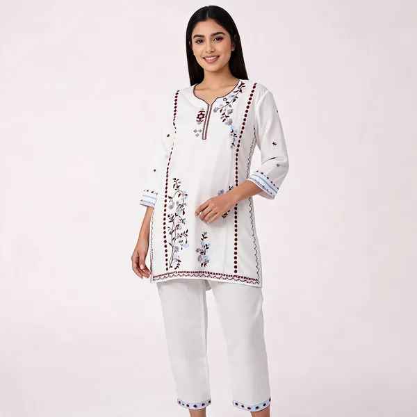 White_Rayon_Straight_Embroidered_Kurta_Set_For_Women