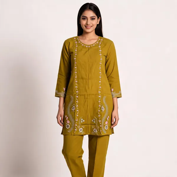 Mustard_Rayon_Straight_Embroidered_Kurta_Set_For_Women