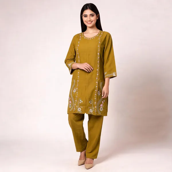 Mustard_Rayon_Straight_Embroidered_Kurta_Set_For_Women