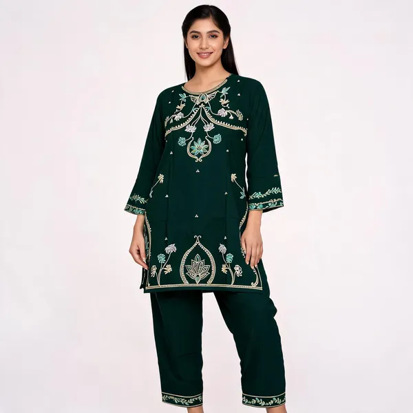 Dark_Green_Rayon_Straight_Embroidered_Kurta_Set_For_Women