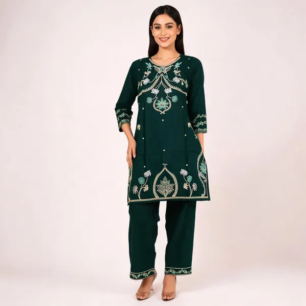 Dark_Green_Rayon_Straight_Embroidered_Kurta_Set_For_Women