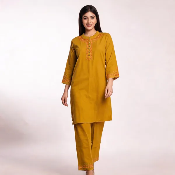 Mustard_Rayon_Straight_Embroidered_Kurta_Set_For_Women