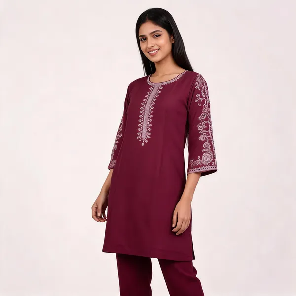 Maroon_Rayon_Straight_Embroidered_Kurta_Pajama_Set_For_Women
