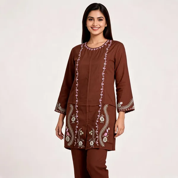 Brown_Rayon_Straight_Embroidered_Kurta_Set_For_Women