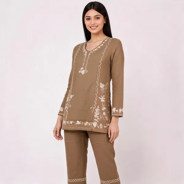 Brown_Rayon_Straight_Embroidered_Kurta_Set_For_Women