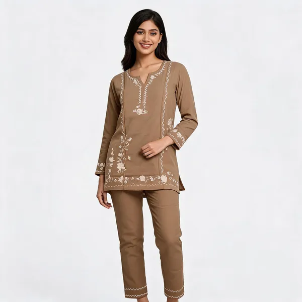 Brown_Rayon_Straight_Embroidered_Kurta_Set_For_Women