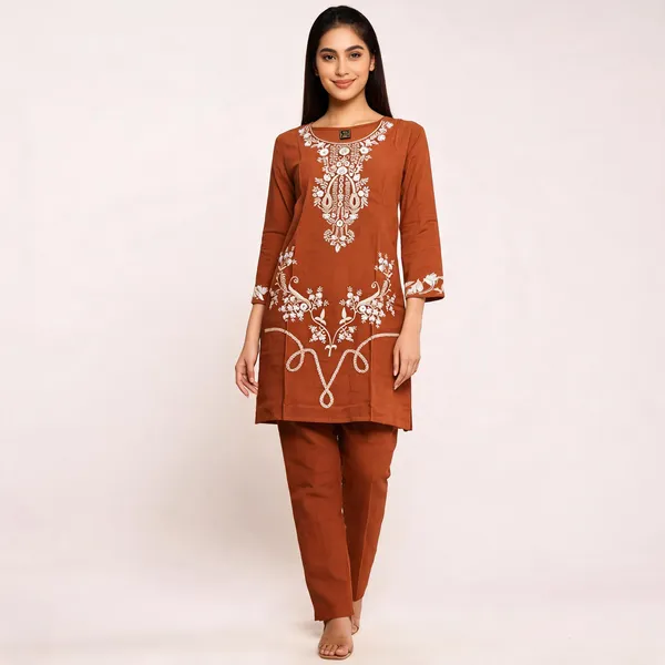 Brown_Rayon_Straight_Embroidered_Kurta_Set_For_Women