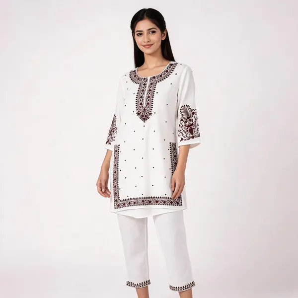 White_Rayon_Straight_Embroidered_Kurta_Set_For_Women