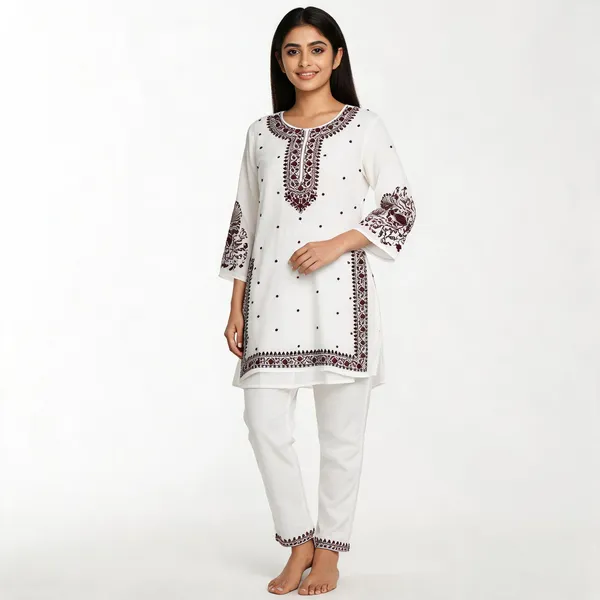 White_Rayon_Straight_Embroidered_Kurta_Set_For_Women