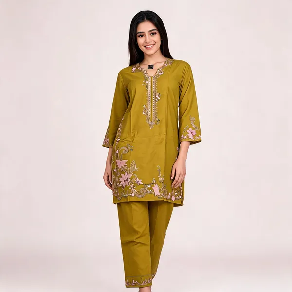 Mustard_Rayon_Straight_Embroidered_Kurta_Set_For_Women