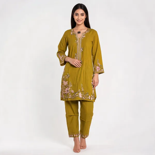 Mustard_Rayon_Straight_Embroidered_Kurta_Set_For_Women