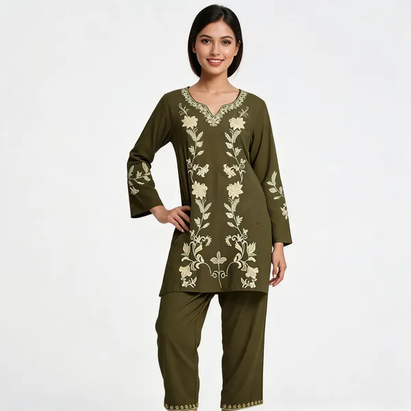 Olive_Green_Rayon_Straight_Embroidered_Kurta_Set_For_Women