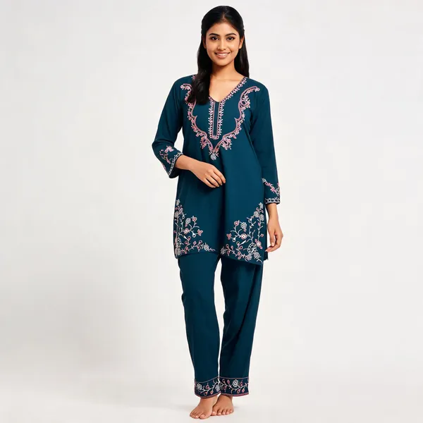 Teal_Rayon_Straight_Embroidered_Kurta_Set_For_Women