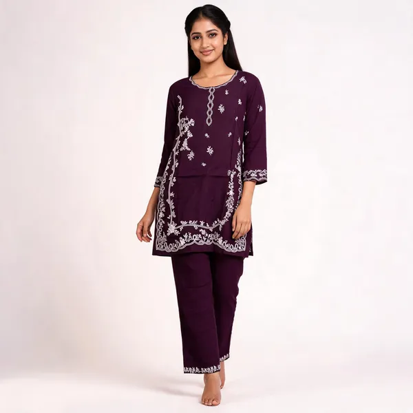 Maroon_Rayon_Straight_Embroidered_Kurta_Set_For_Women
