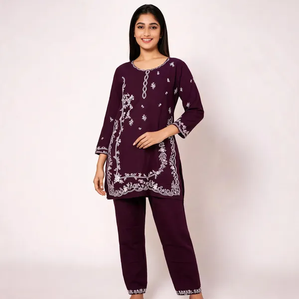 Maroon_Rayon_Straight_Embroidered_Kurta_Set_For_Women