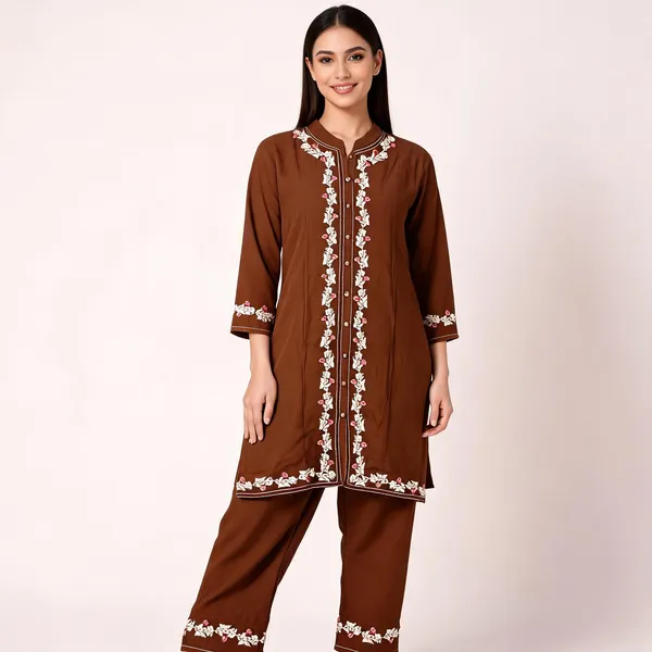 Brown_Rayon_Straight_Embroidered_Kurta_Set_For_Women
