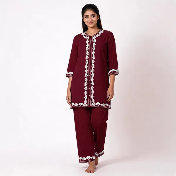 Maroon_Rayon_Straight_Embroidered_Kurta_Pajama_Set_For_Women