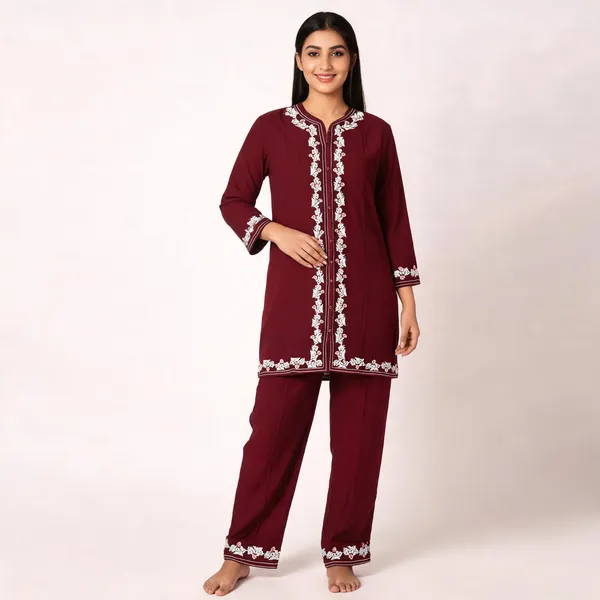Maroon_Rayon_Straight_Embroidered_Kurta_Pajama_Set_For_Women