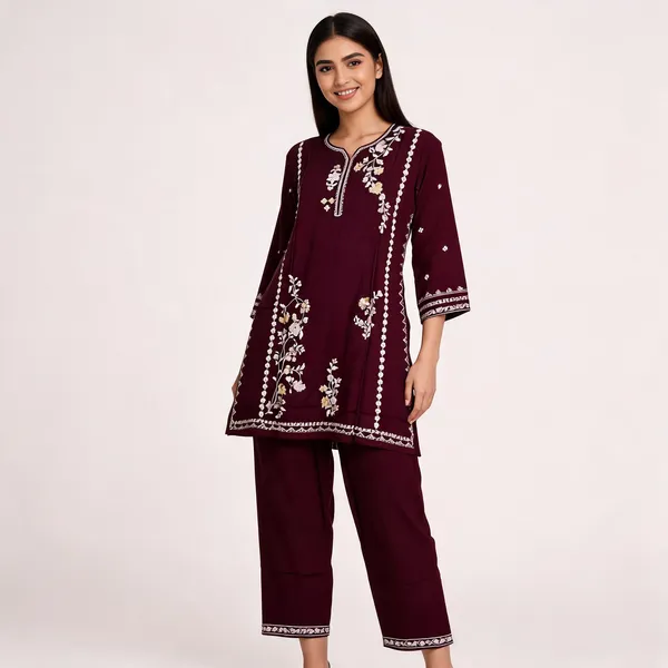 Maroon_Rayon_Straight_Embroidered_Kurta_Set_For_Women