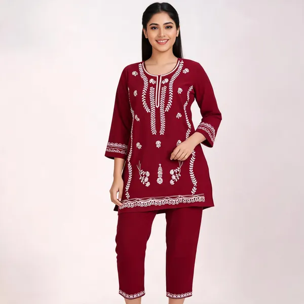 Maroon_Rayon_Straight_Embroidered_Kurta_Set_For_Women