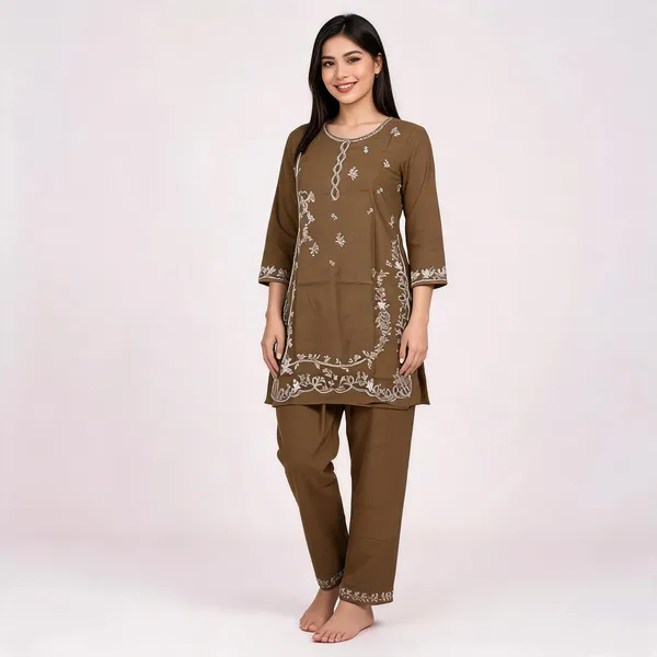 Brown_Rayon_Straight_Embroidered_Kurta_Set_For_Women