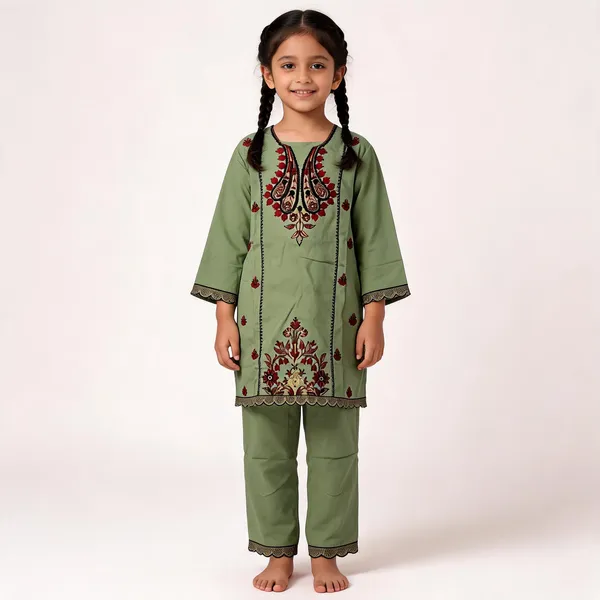 Green_Rayon_Straight_Embroidered_Kurta_Set_For_Girls