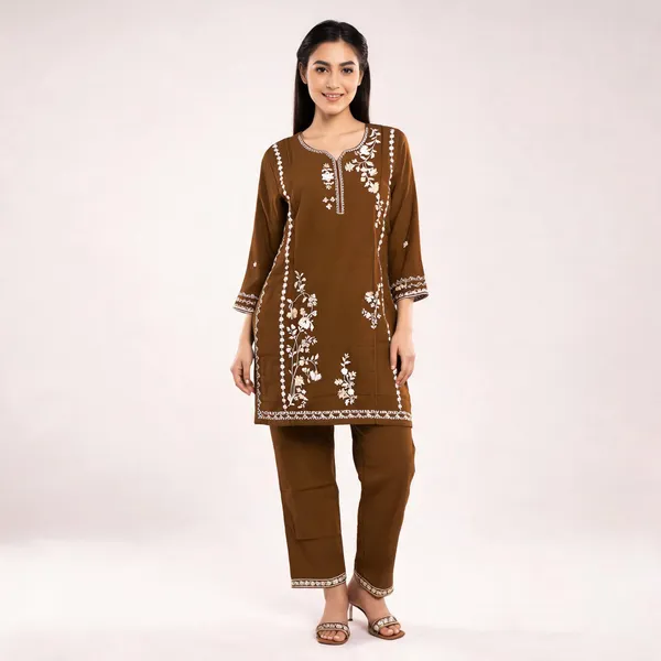 Brown_Rayon_Straight_Embroidered_Kurta_Set_For_Women