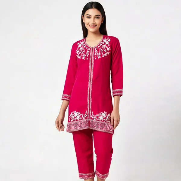 Magenta_Rayon_Straight_Embroidered_Kurta_Set_For_Women