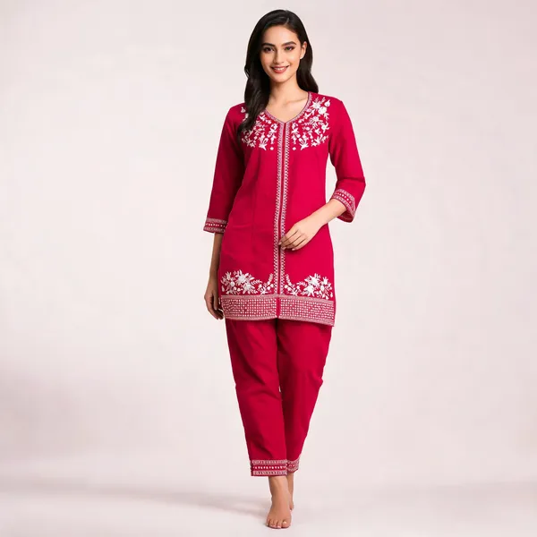 Magenta_Rayon_Straight_Embroidered_Kurta_Set_For_Women