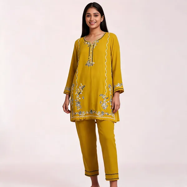 Mustard_Rayon_Straight_Embroidered_Kurta_Set_For_Women