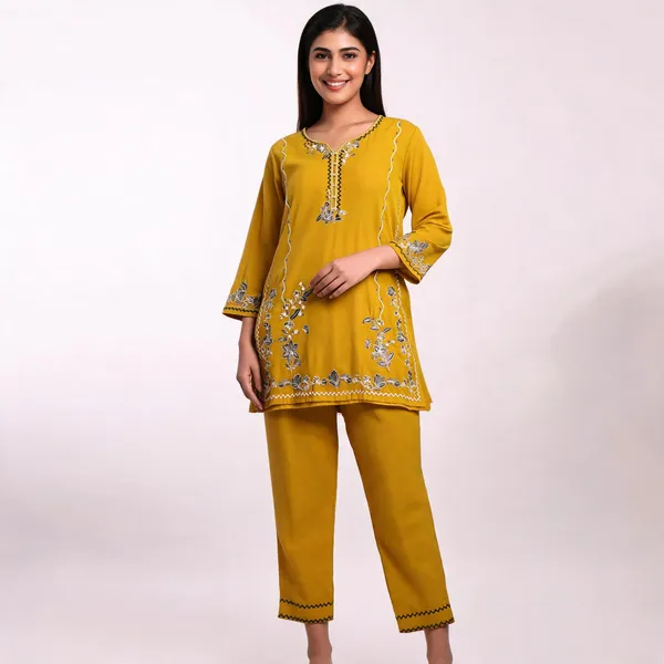 Mustard_Rayon_Straight_Embroidered_Kurta_Set_For_Women