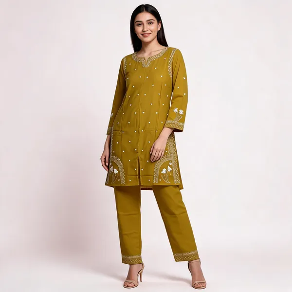 Mustard_Rayon_Straight_Embroidered_Kurta_Set_For_Women