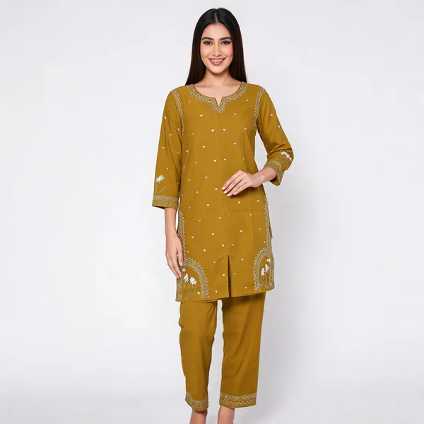 Mustard_Rayon_Straight_Embroidered_Kurta_Set_For_Women