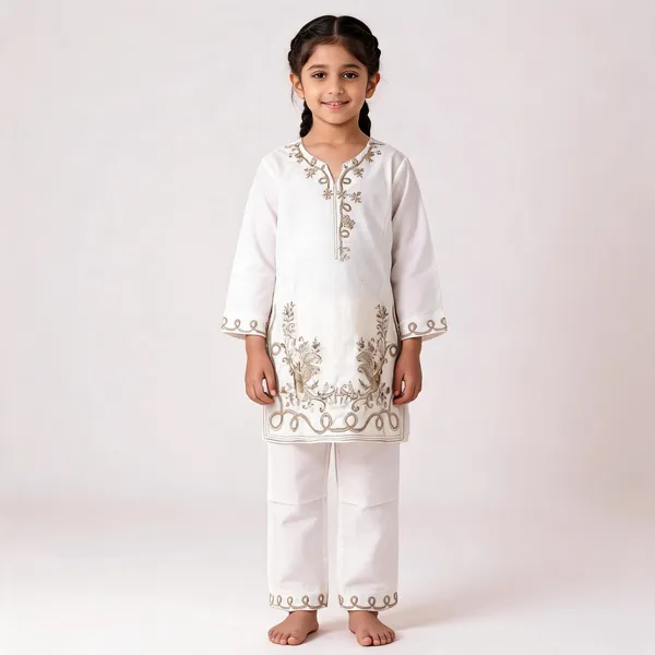 White_Rayon_Embroidered_Kurta_Pajama_Set_For_Girls