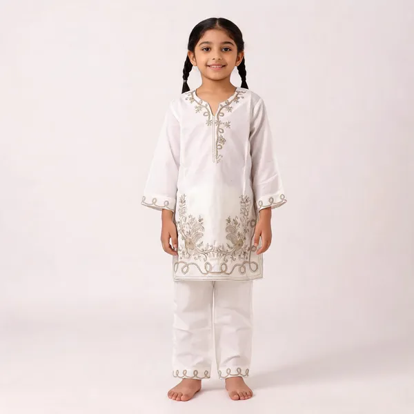 White_Rayon_Embroidered_Kurta_Pajama_Set_For_Girls